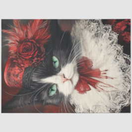 Decoupage  Valentijn Cat Rood Zwart Tissuepapier