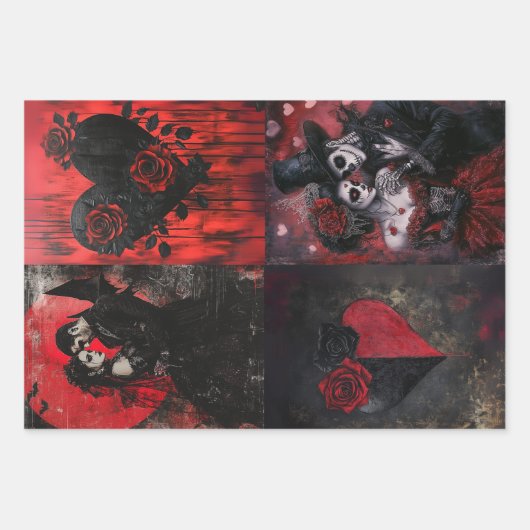 Decoupage Valentijn Harten en Gotische koppels Inpakpapier Vel (Voorkant 2)