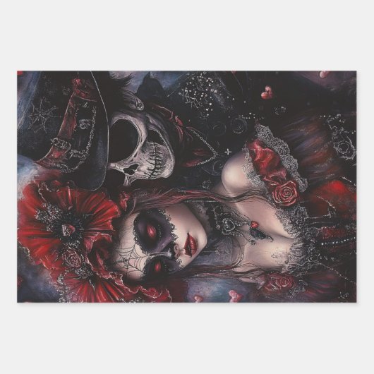 Decoupage Valentijn Harten en Gotische koppels Inpakpapier Vel (Voorkant)