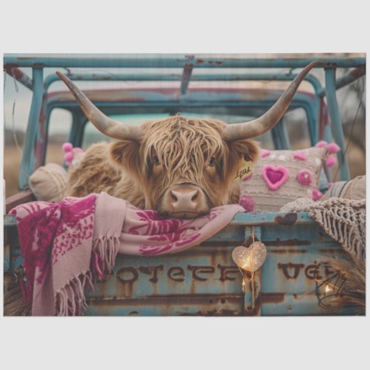 Decoupage Valentijn Highland Koe  Truck Tissuepapier (Voorkant)