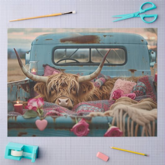 Decoupage Valentijn Highland Koe Truck Tissuepapier (Craft)