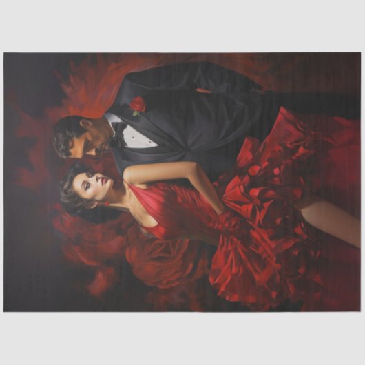 Decoupage Valentijn Paar Tango in Rood Zwart Tissuepapier (Voorkant)