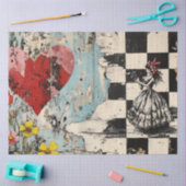 Decoupage Valentijn Red Heart Checkered Pattern Tissuepapier (Craft)