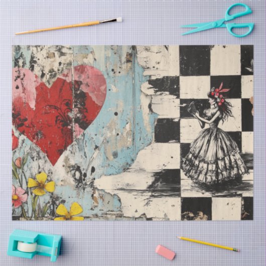 Decoupage Valentijn Red Heart Checkered Pattern Tissuepapier (Craft)