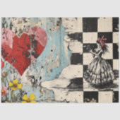 Decoupage Valentijn Red Heart Checkered Pattern Tissuepapier (Voorkant)