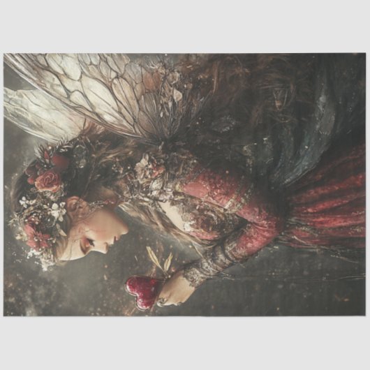 Decoupage Valentijn Sprookjesrood Intrinsieke Jurk Tissuepapier (Voorkant)