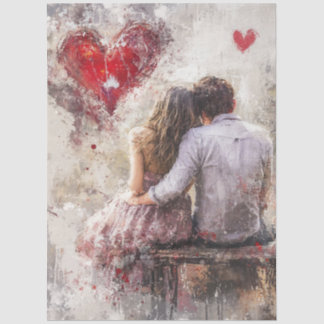 Decoupage Valentine Couple Bench Heart Love  Tissuepapier
