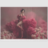 Decoupage Valentine Lady in Red Corset Lace  Tissuepapier (Voorkant)