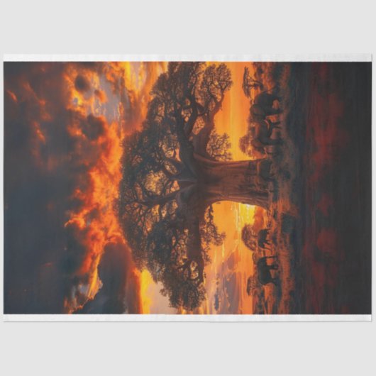 Decoupage van Afrikaanse zonneboom-olifant Tissuepapier (Voorkant)