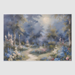 Decoupage van betoverde tuin bij maanlicht tissuepapier