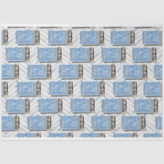 decoupage van blauwe sardineconserven tissuepapier