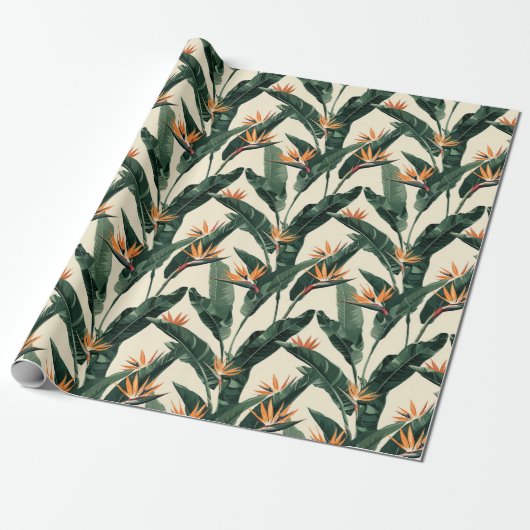 Decoupage van botanisch patroon van paradijsvogels cadeaupapier (Uitgerold)