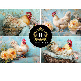 Decoupage van de gele bloemenkipcollage tissuepapier