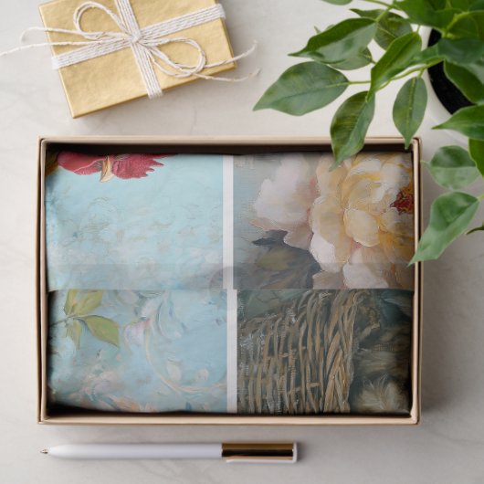 Decoupage van de gele bloemenkipcollage tissuepapier (Geschenk)