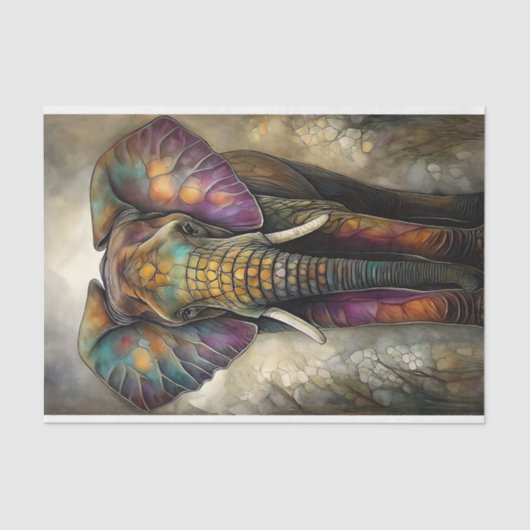 Decoupage van de olifant in mozaïek tissuepapier (Voorkant)