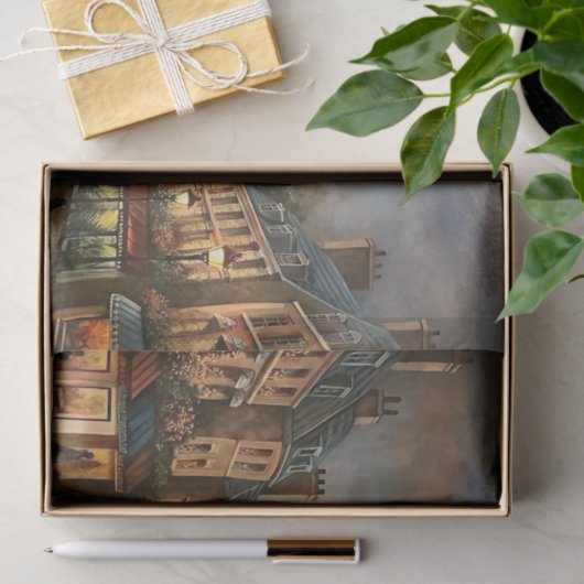 Decoupage van de straatscene van de Eiffeltoren in Tissuepapier (Geschenk)