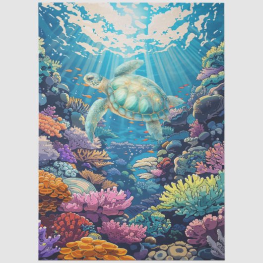 Decoupage van een decoratief koraalrif en zeeschil tissuepapier (Voorkant)