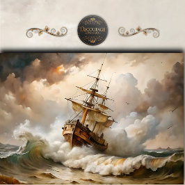 Decoupage van een door storm geteisterd zeilschip tissuepapier