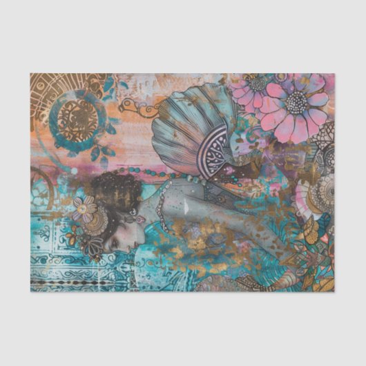 DECOUPAGE VAN EXOTISCHE ZEEMEERMINNEN TISSUEPAPIER (Voorkant)