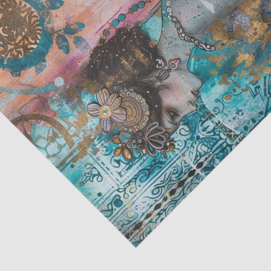 DECOUPAGE VAN EXOTISCHE ZEEMEERMINNEN TISSUEPAPIER (Detail)