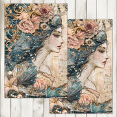 DECOUPAGE VAN EXOTISCHE ZEEMEERMINNEN TISSUEPAPIER