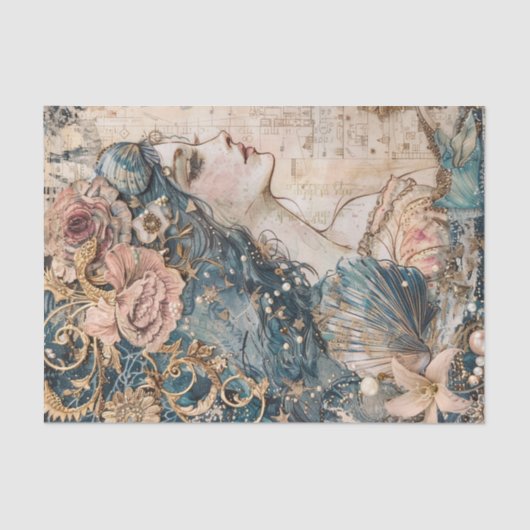 DECOUPAGE VAN EXOTISCHE ZEEMEERMINNEN TISSUEPAPIER (Voorkant)