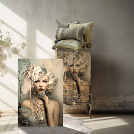 Decoupage van Flapper Beauty en kolibrie uit de ja Tissuepapier