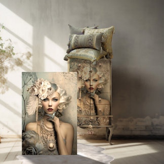 Decoupage van Flapper Beauty en kolibrie uit de ja Tissuepapier