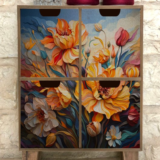 Decoupage van geschilderde bloemen tissuepapier