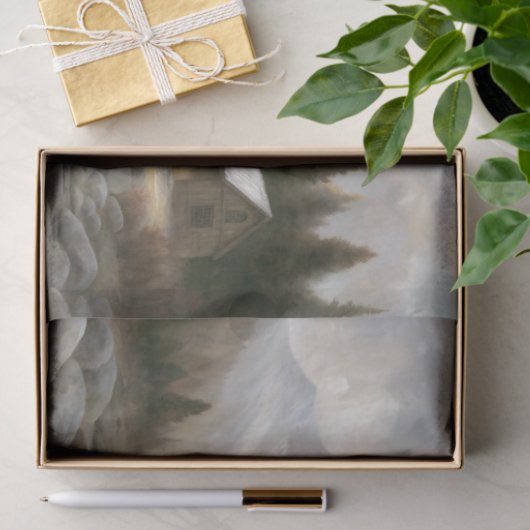 Decoupage van het bergkajuitlandschap tissuepapier (Geschenk)