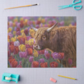 Decoupage van Highland Koe Lentetulpen Tissuepapier (Craft)