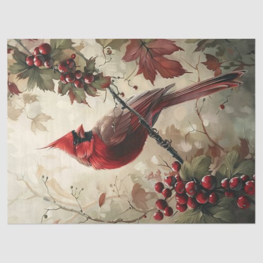 Decoupage van kardinaal en rode bessen tissuepapier (Voorkant)