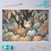 Decoupage van kat in pompoenveld tissuepapier (Craft)