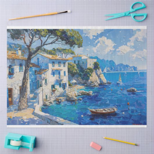 Decoupage van kustmediterrane impressionistische tissuepapier (Craft)