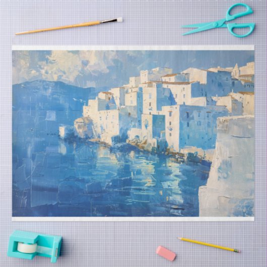 Decoupage van kustmediterrane schilderkunst tissuepapier (Craft)