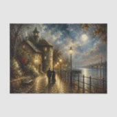 Decoupage van maanverlichte vuurtorenhavenwandelin tissuepapier (Voorkant)