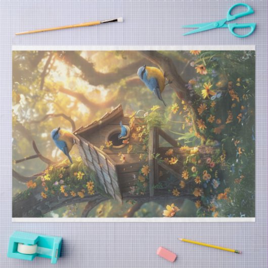 Decoupage van oostelijk blauwvogelbos tissuepapier (Craft)