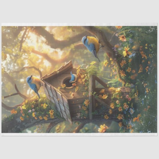 Decoupage van oostelijk blauwvogelbos tissuepapier (Voorkant)