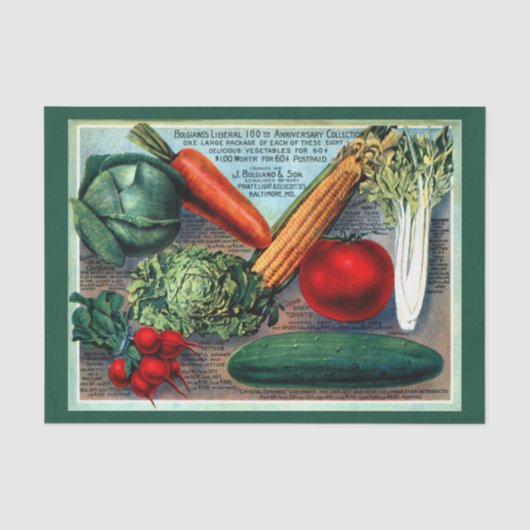 Decoupage van oude groentezaadpakketten tissuepapier (Voorkant)