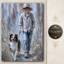 Decoupage van vriendschap tussen jongen en herders
