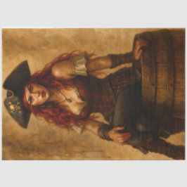 Decoupage van vrouwelijke piraat met rood haar tissuepapier
