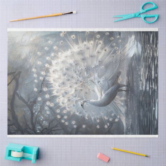 Decoupage van White Tailed Fan Peacock Tissuepapier (Craft)