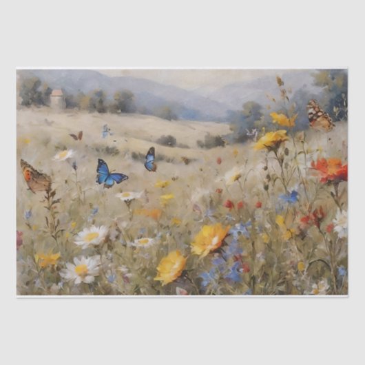 Decoupage van wilde bloemen en vlinders tissuepapier (Voorkant)