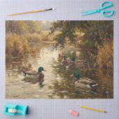 Decoupage van wilde eenden op de vijver tissuepapier (Craft)