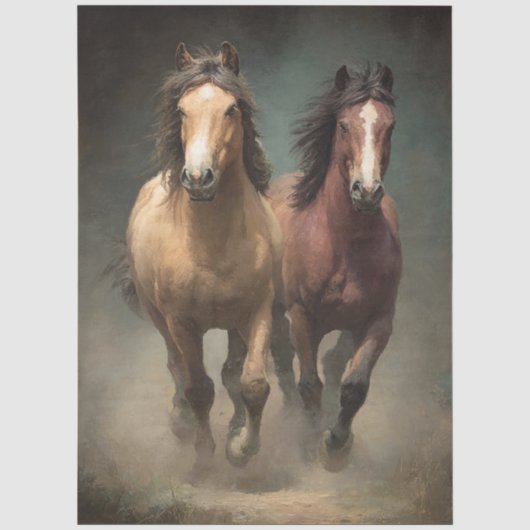 Decoupage van wilde paarden in beweging tissuepapier (Voorkant)