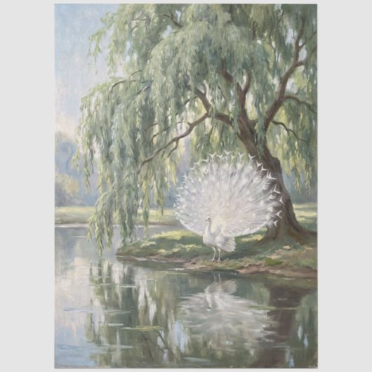 Decoupage van witte pauw bij de wilg tissuepapier (Voorkant)