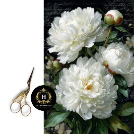 Decoupage van witte pioenroos tissuepapier