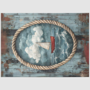Decoupage van zeilboot met touwrand Rustic Nautica Tissuepapier