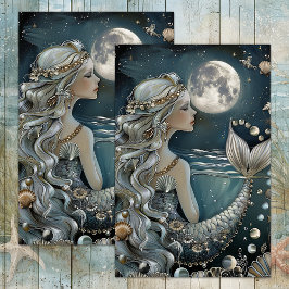 DECOUPAGE VELPAPER ZEEMEERMEISJE BIJ MAANLICHT TISSUEPAPIER