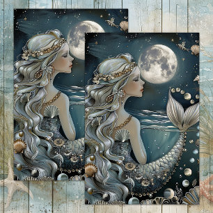 DECOUPAGE VELPAPER ZEEMEERMEISJE BIJ MAANLICHT TISSUEPAPIER